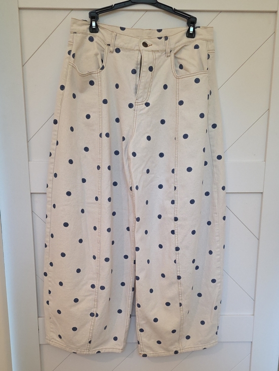 Peach Love California Pants - Peach Love California Cream Barrel Leg Polka Dot Pants